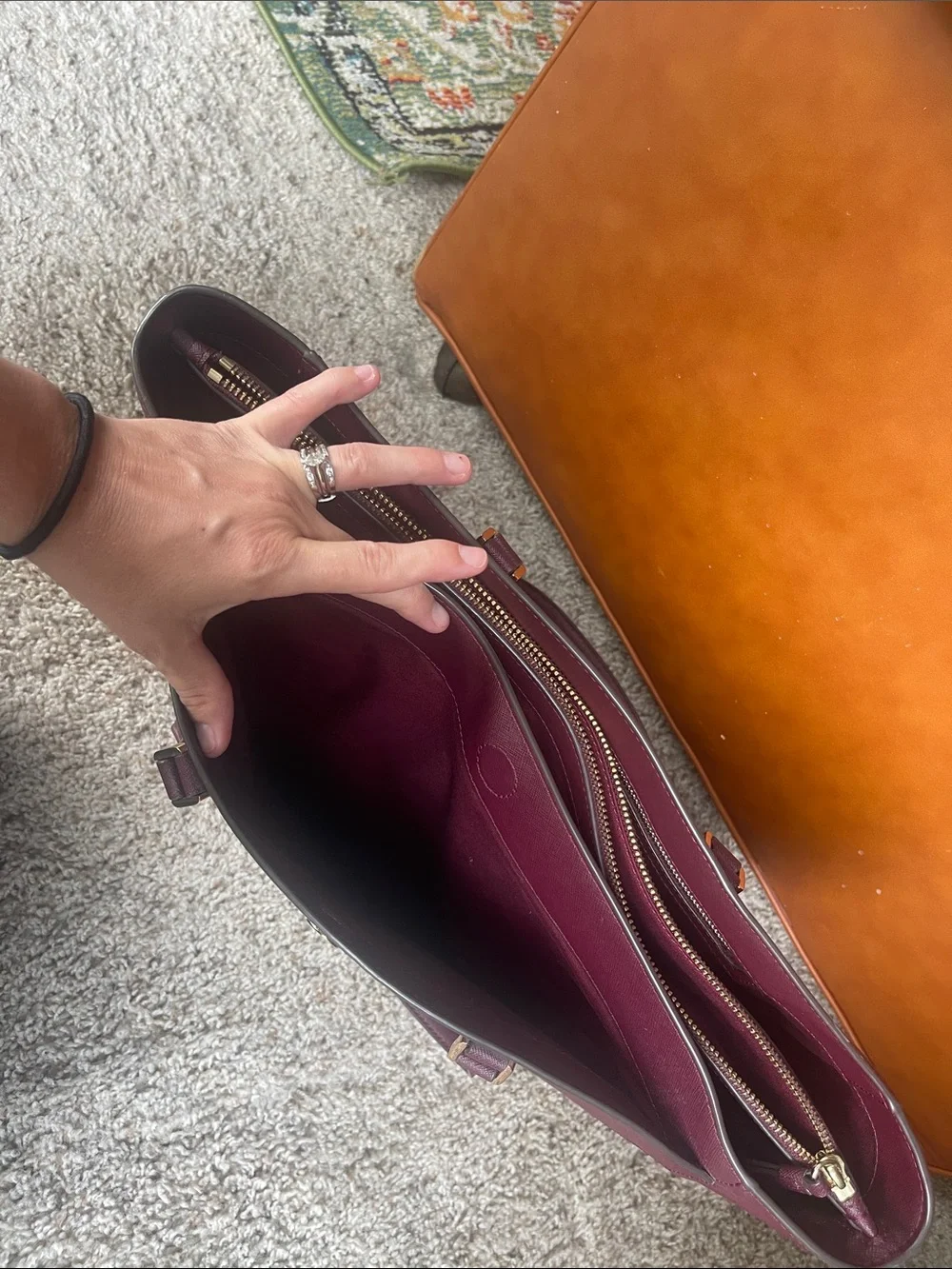 Tory Burch Wine Saffiano Leather Tote with Gold Logo